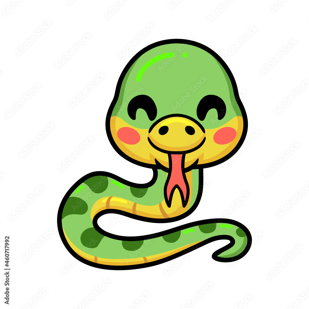 Fototapeta premium Cute little green snake cartoon