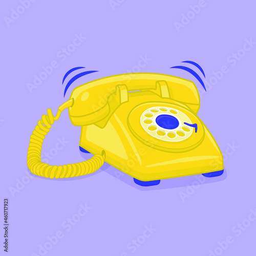 Classic vector illustration of yellow phone with handset and wire
