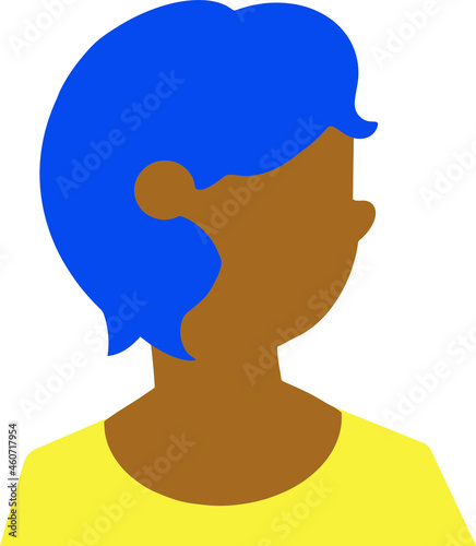 Vector chica con pelo azul corto y camiseta amarilla.