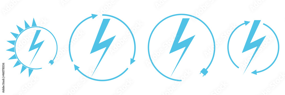 Electric car charging and renewable energy icons, graphic design template, lightning bolt, vector illustration Electric car charging and renewable energy icons, graphic design template, lightning bolt, vector illustration