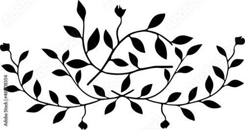 Vector. Elemento decorativo clásico con ramas y hojas en blanco y negro.