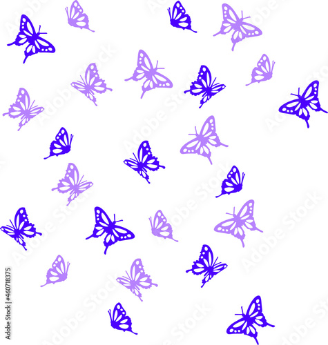 Vector mariposas moradas y lilas volando. Fondo ornamental sombólico.