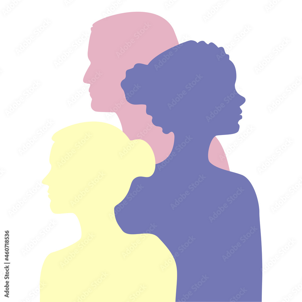 lustración, tres siluetas multicolor, personas, diversidad, 8 marzo, LGBT lustración, tres siluetas multicolor, personas, diversidad, 8 marzo, LGBT