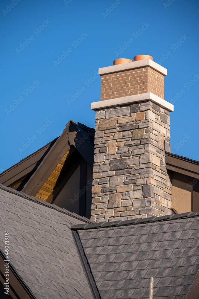 Chimney feature of a modern luxury home in Calgary