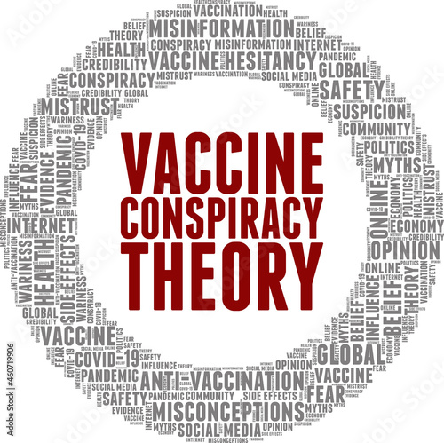 Vaccine conspiracy theory vector illustration word cloud isolated on white background.
