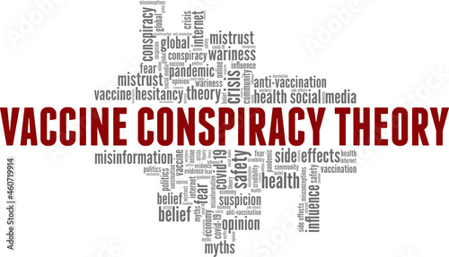 Vaccine conspiracy theory vector illustration word cloud isolated on white background.
