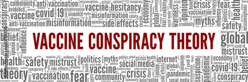 Vaccine conspiracy theory vector illustration word cloud isolated on white background.
