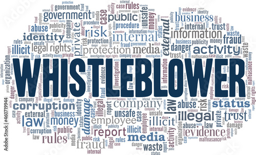 Whistleblower vector illustration word cloud isolated on white background.