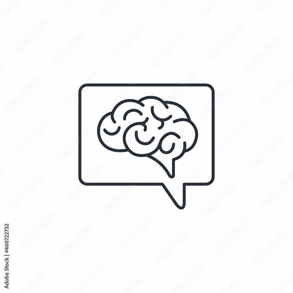 The speech bubble and the human brain. Clever comment. Competent hint. Vector linear icon isolated on white background. The speech bubble and the human brain. Clever comment. Competent hint. Vector linear icon isolated on white background.