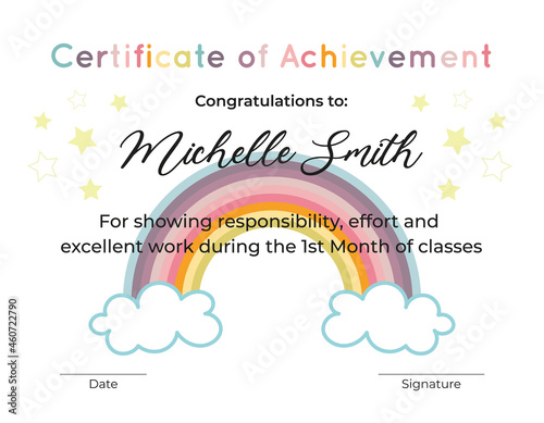 Rainbow Stars Certificate Template for School Kids