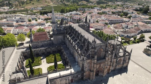 Aerial shot of most fascinating Gothic monuments of Iberian Peninsula, Monastery of Batalha. photo