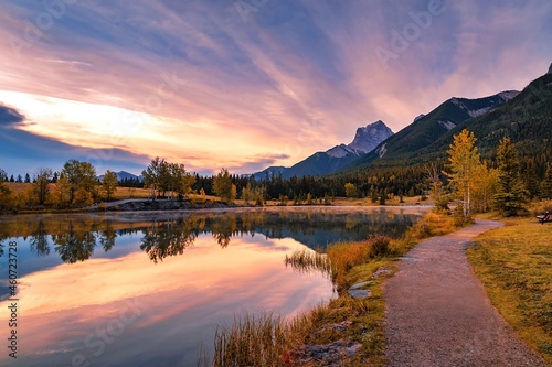 Sunrise Over Quarry Lake Park In The Fall