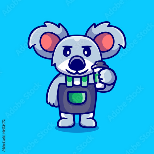 cute barista koala holding coffee