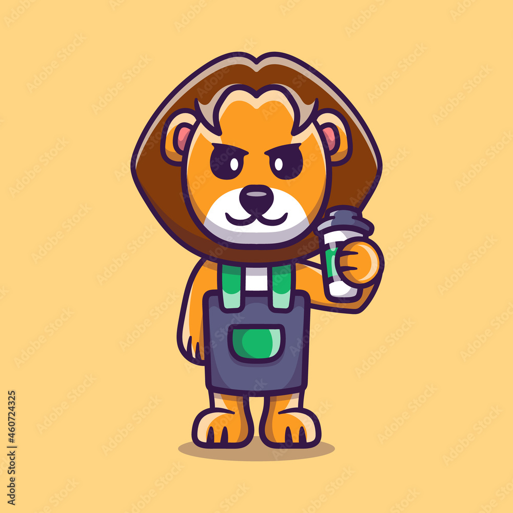 Obraz premium cute barista lion holding coffee