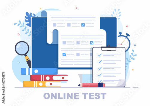 Online Testing Background Vector Illustration With Checklist, Taking Exam, Choosing Answer, Form, E-learning and Education Concept