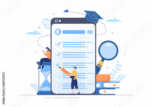 Online Testing Background Vector Illustration With Checklist, Taking Exam, Choosing Answer, Form, E-learning and Education Concept