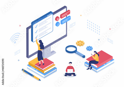 Online Testing Background Vector Illustration With Checklist, Taking Exam, Choosing Answer, Form, E-learning and Education Concept