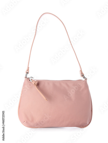 Stylish female handbag on white background