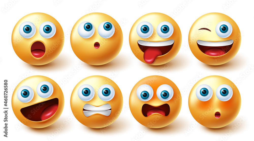 Emojis face vector set. Smileys emoji icon collection in isolated in white background for graphic design elements. Vector illustration.
