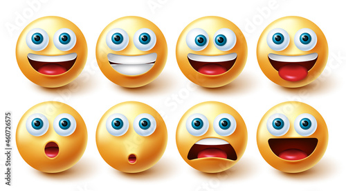 Smiley emoji character vector set. Smileys and emoticon collection isolated in white background for graphic design elements. Vector illustration.
