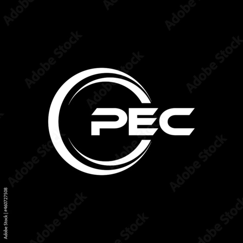 PEC letter logo design with black background in illustrator, vector logo modern alphabet font overlap style. calligraphy designs for logo, Poster, Invitation, etc.