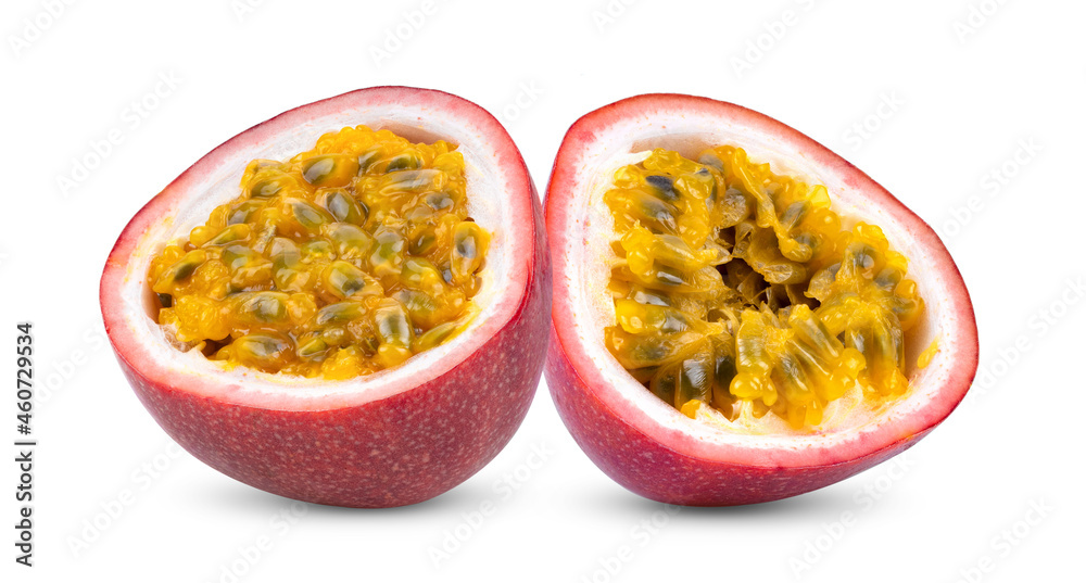 Half Purple passion fruit isolated on white Half Purple passion fruit isolated on white