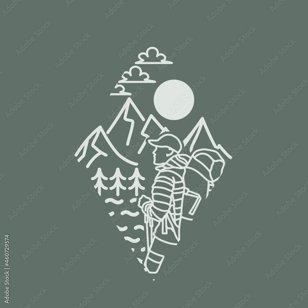 vector illustration hiker and mountain scenery vector artwork vector illustration hiker and mountain scenery vector artwork