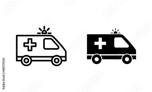 Ambulance icons set. ambulance truck sign and symbol. ambulance car