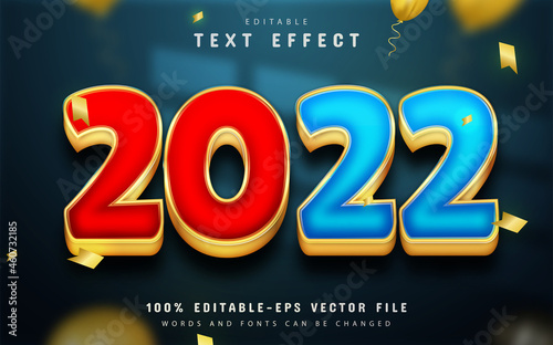 Happy new year 2022 gold red and blue 3d text effect