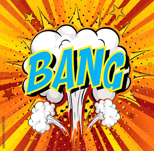 Word Bang on comic cloud explosion background