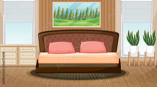 Empty bedroom scene with bedroom objects and interior decoration