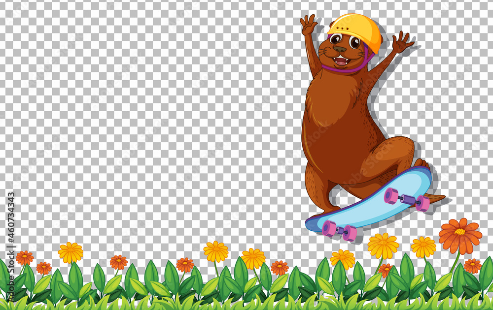 Fototapeta premium Beaver playing skateboard on transparent background
