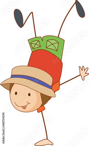 Cute boy cartoon character in doodle style isolated