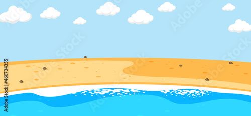 Empty beach scene with blank sky in cartoon style