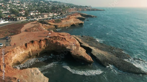 Aerial: Tourists on the Sunset Cliffs. San Diego, California, USA photo