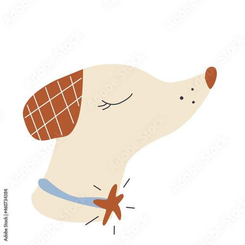 Noble muzzle of a beige dog with a star with closed eyes in a hand-drawn style on a white background