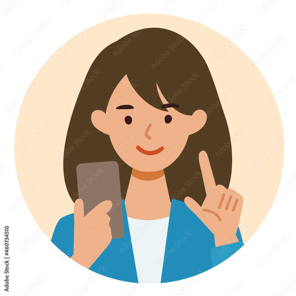 BusinessWoman cartoon character. People face profiles avatars and icons. Close up image of Woman using smartphone. BusinessWoman cartoon character. People face profiles avatars and icons. Close up image of Woman using smartphone.