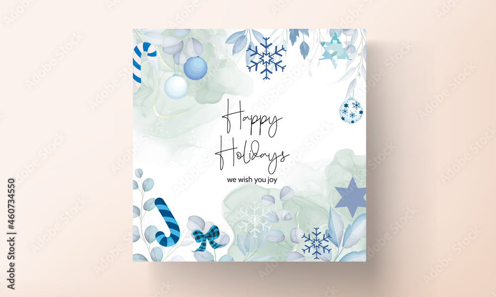 elegant merry christmas card with white christmas ornament