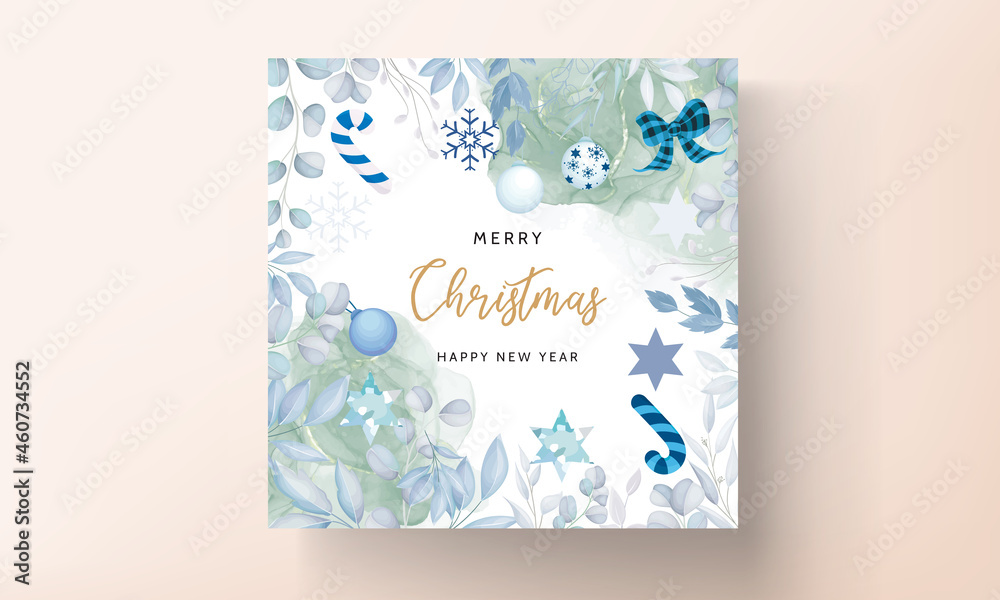 elegant merry christmas card with white christmas ornament