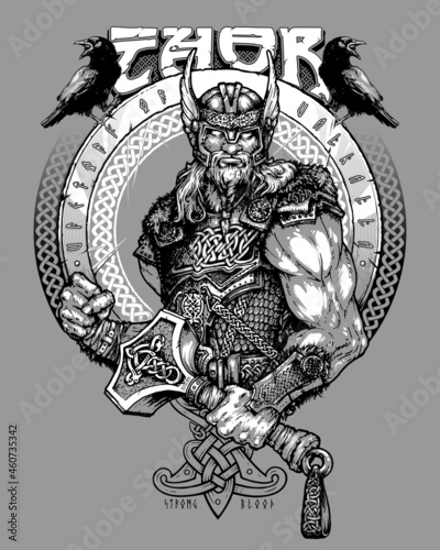Thor. A hand-drawn drawing. Design for T-shirt photo