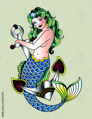 mermaid tattoo traditional