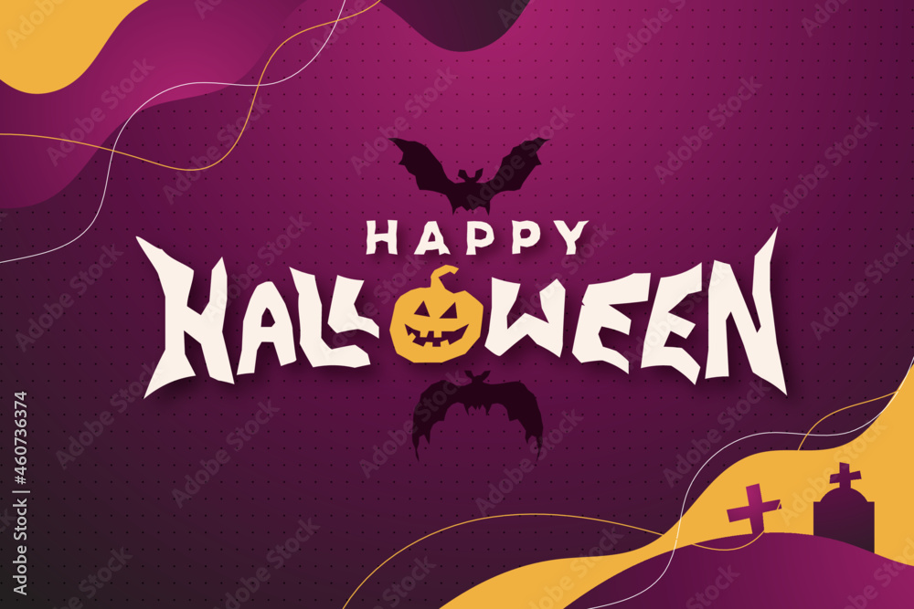 Happy Halloween background with bats and pumpkins and beautiful background