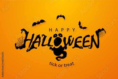 Happy Halloween background with bats and spider web and beautiful fount