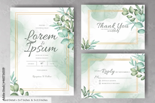 Watercolor Floral Geometric Frame Wedding Invitation Cards Template