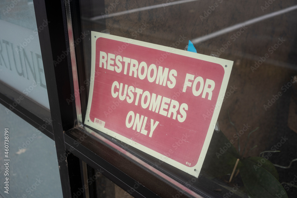 Sherwood, OR, USA - Oct 1, 2021: "Restrooms For Customers Only" sign is  seen at the entrance to a restaurant in Sherwood, Oregon. Stock Photo |  Adobe Stock