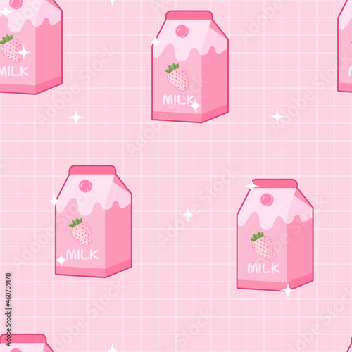 Strawberry milk pink pastel with shimmer light aesthetic cute design seamless pattern