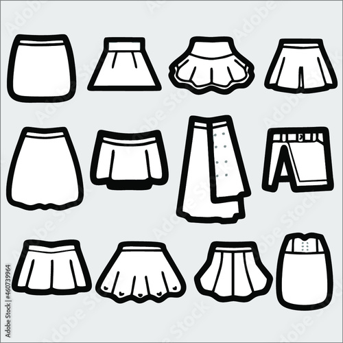 set of skirt icon. Vector illustration. Black line style