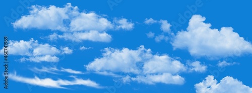 Blue sky with clouds background. Wallpaper in blue. 
