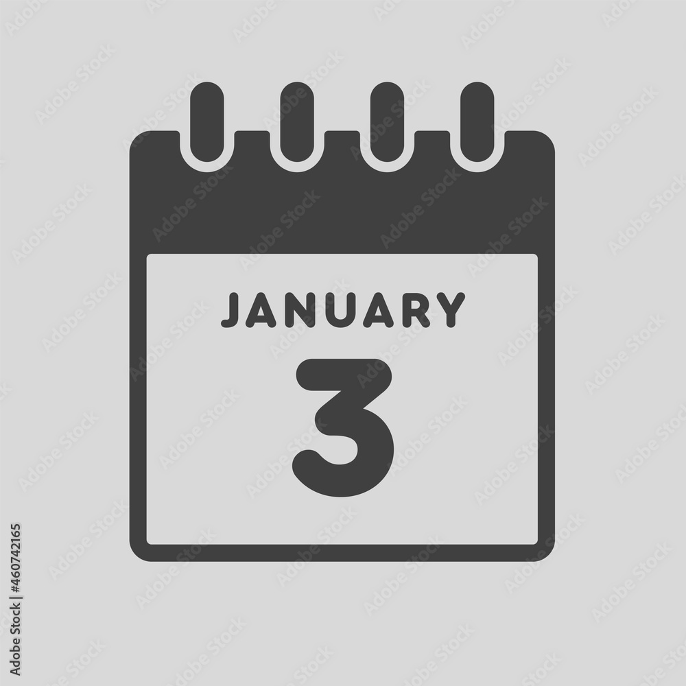 Icon day date 3 January, template calendar page Icon day date 3 January, template calendar page
