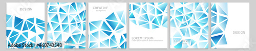 Set of vector cover notebook design. Abstract blue minimal triangles halftone template design for notebook paper, copybook brochures, book, magazine. Planner and diary cover for print